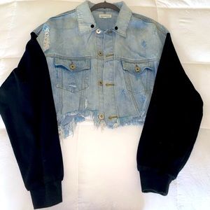 Denim Cropped Jacket with black sleeves